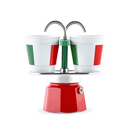 Bialetti Cafetière Mini Express Italia 2 tasses + 2 verres en aluminium