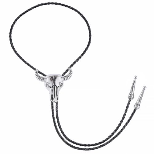 Image of Cowboy Bolo Tie for Men, Vintage Cow Skull Bolo Tie Necklace Native American Necktie for Men Women