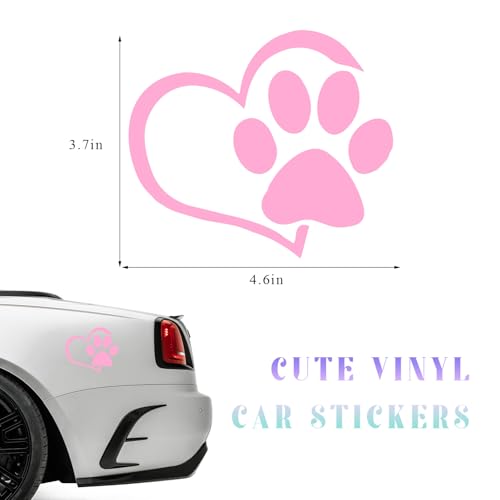 Image of DXNQ Pet Dog Paw Puppy Love Heart Vinyl Decal, 4.6 inch 3.7 inch Heart with Dog Paw Print Reflective Bumper Sticker, Cute Waterproof Puppy Footprint Heart Decal for Window Laptop Wall (Pink)
