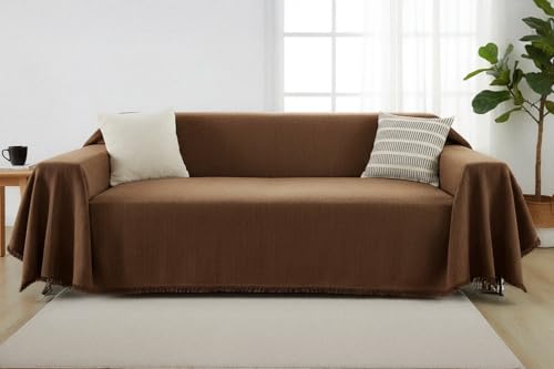 herringbone woven texture Rust Brown reversible sofa throw cover color option