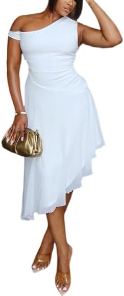 Women's One Off The Shoulder Sexy Dress Ruched Mesh Irregular Hem for Party Club Mini Dresses