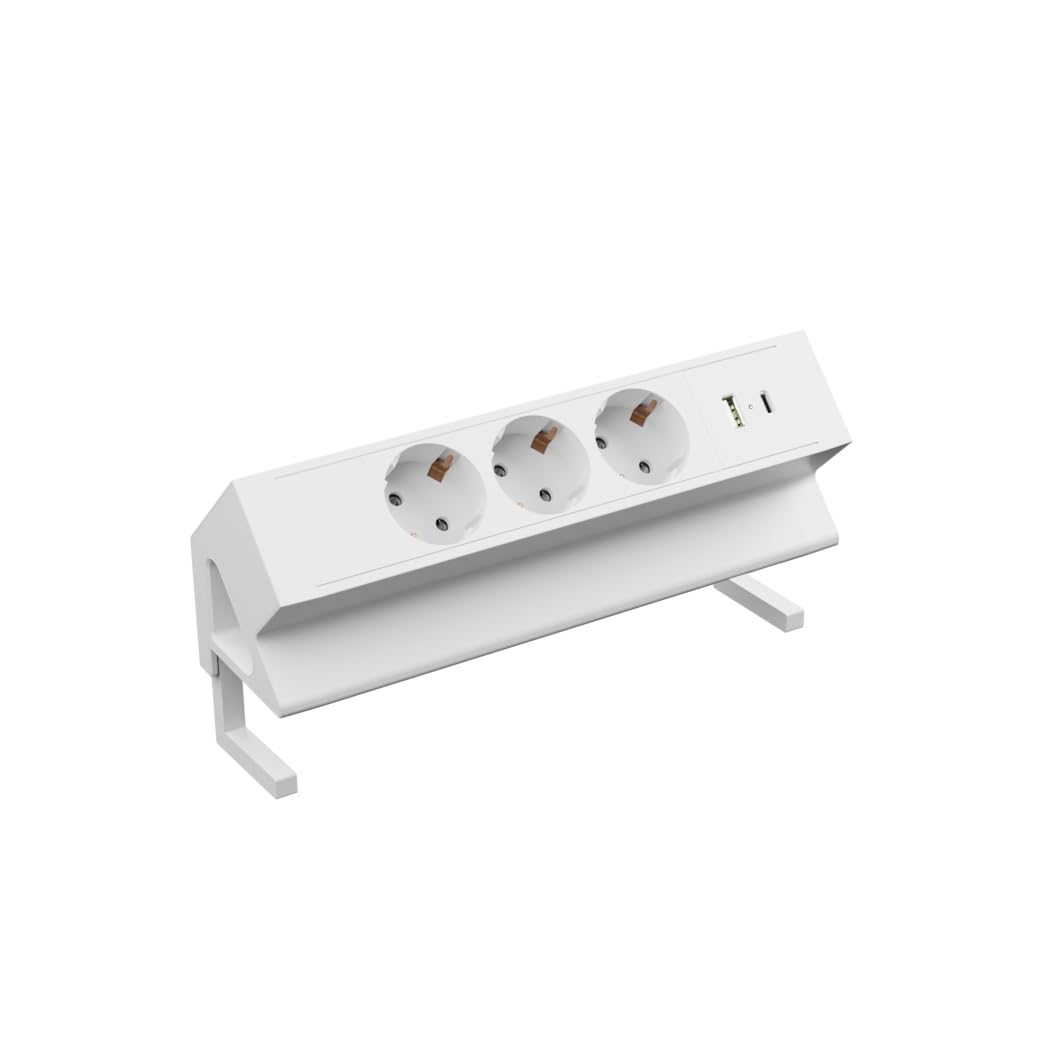 Kalb | 3 gniazda nasadowe do mocowania, USB A/C, 3-drożne gniazdko, 230 V 16 A, do mebli, listwy zasilające, wtyczka ze stykiem ochronnym UE, Ampereon