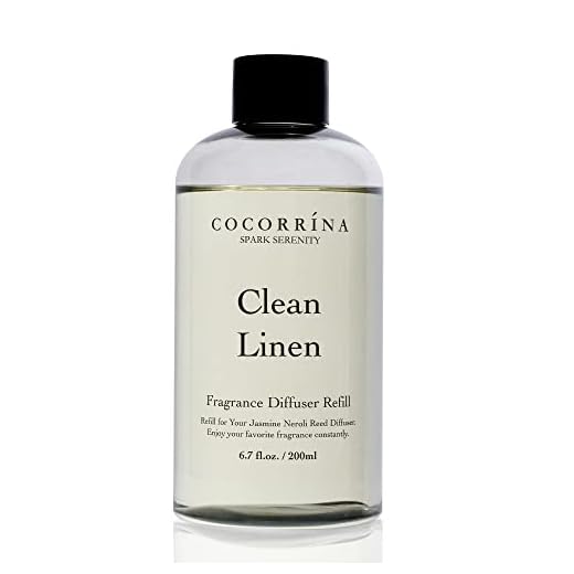 COCORRÍNA Ricarica Diffusore Ambiente 200ml con 8 Bastoncini, Clean Linen, Profumo Lungo Durata con Oli Essenziali Naturali, Camera da Letto e Bagno