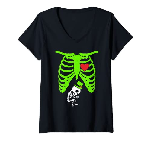 Mujer Anuncio de embarazo para mujeres Xray Tee St Patricks Day 2021 Camiseta Cuello V