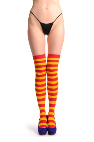 LissKiss Red & Orange Warm Winter Cotton - Orange Striped Opaque Over The Knee Socks2