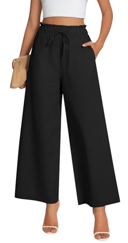 Anyally Women's Linen Summer Palazzo Pants Casual Flowy Wide Leg Drawstring High Waist Beach Trousers with Pockets2