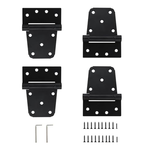 Self-Closing Spring Gate Hinge 3-1/2' Heavy Duty Automatic T Hinges Steel, Black Finish with Screws 4-Pack for Wood Fence Gate Vinyl Shed Door,HOME MASTER HARDWARE