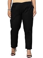 COTREL Plus Size Women Pure Cotton Straight FIT Casual Trouser Pant Black