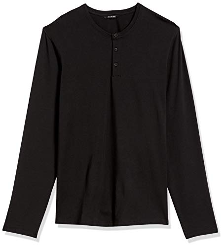 Amazon Brand - Peak Velocity Men's Pima Cotton Modal Long Sleeve Henley Shirt, Black, Large
