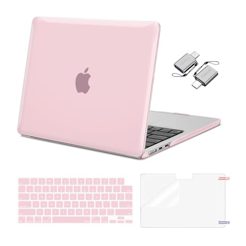Image of MOSISO Compatible with MacBook Air 13 inch Case M5 2026 M4 2025 M3 M2 2024-2022 A3449 A3240 A3113 A2681, Hard Shell&Keyboard Cover&Screen Film&Type C for MacBook Air 13.6 inch Case, Rose Pink