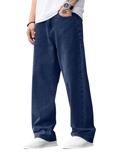 Image of ALLABREVE Men's Baggy Hip Hop Jeans Y2k Wide Leg Denim Pants Relaxed Fit Skater Trousers Streetwear