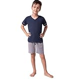 Conjunto de pijama Curto com Gola V, Lupo, Meninos, Azul Marinho, 14