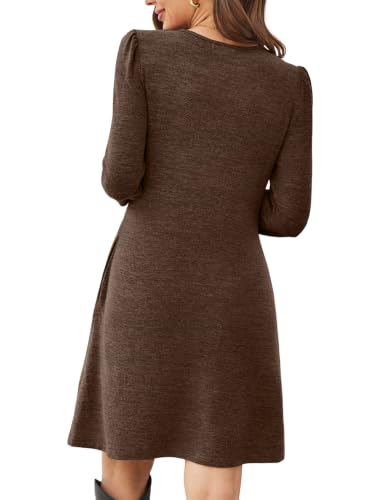 Image of OFEEFAN Womens Long Sleeve Tunic Dress Fall Fashion Sweater Dress with Pockets Pleated Front Casual Winter