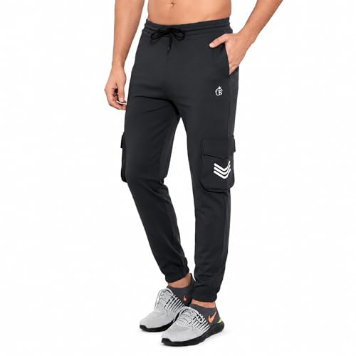 Image of BLUE STAR SHARK Men's Premium Stretchable Cargo Joggers | Regular Fit, Stylish Track Pants with Pockets | Soft Smooth Feel, Logo on Front, Comfortable Everyday Wear