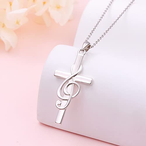 DAOCHONG S925 Sterling Silver Cross Pendant Necklace for Women Men Note Music Flower Panda Pentacle Jewelry3