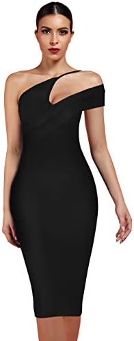 UONBOX Women's Cut Out One Shoulder Sleeveless Split Club Party Fashion Bandage Dress Black XL