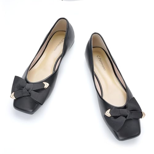 C.Paravano Ballerinas Damen | Klassische Fliege Flats (Schwarz,40)