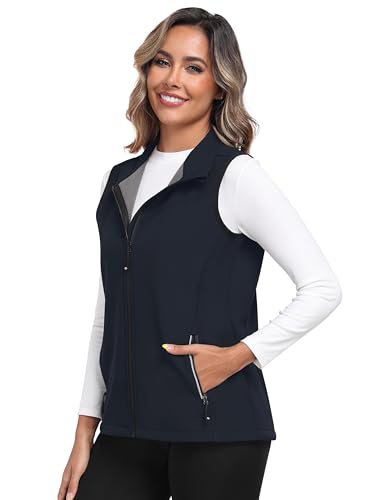 MoFiz Softshellweste Damen Weste Outdoor Fleece Laufweste Wasserdichte Trekking Wander Sports Ärmellose Jacke Blau M