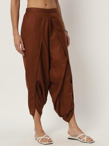 Image of 9rasa Women's Cotton Solid Harem Dhoti Pants for Casual FusionWear Workwear