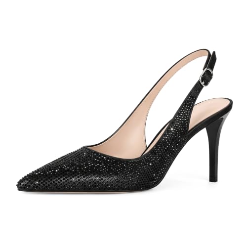 Image of YODEKS Women's Slingback Heels Pointy Toe Buckle Strap Pump Sandals Close Toe Stiletto High Heel Pumps Wedding Bridal Party Prom Shoes