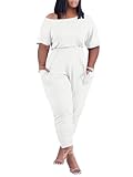 acelyn Plus Size Jumpsuit for Women Cusual One Shoulder Overalls Pockets Summer Outfits White 3XL