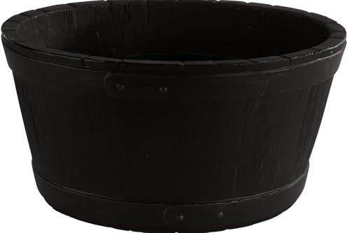 Muddy Hands Black Wooden Barrel Effect Plant Pot Outdoor Garden Round Plastic Flower Tree Herb Planter Water Feature
