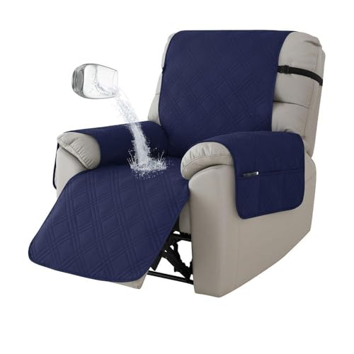 Highdi Liegesofa Sesselbezug, Einfarbig Sesselschoner mit Taschen, Anti-Flecken Liegestuhlbezug, Relaxsessel Sesselauflage Relax, Sesselbezüge wasserdichte für Hunde Haustiere (Marineblau)