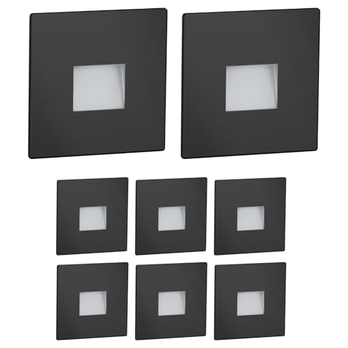 ledscom.de 8 LED luz de escalera/luz de pared empotrada FOW para interior y exterior, downlight, angular, negro, 85 x 85mm, blanco cálido