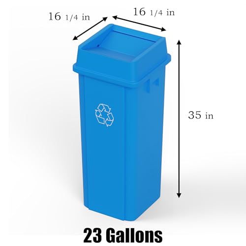 Image of 23 Gallon Blue Square Commercial Trash Garbage Can with Lid | Outdoor Office Restaurant School Kitchen