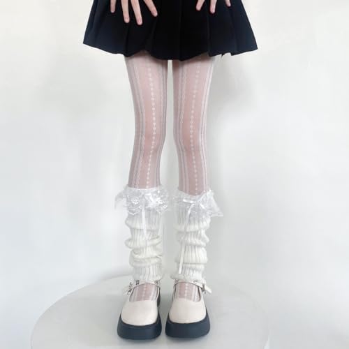 Y2k Knitted Lace Top Leg Warmers for Women Lolita Harajuku Leg Cover Ruffle Layered Patchwork Leg Warmer2