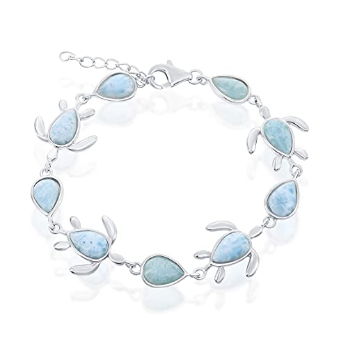 Beaux Bijoux Natural Larimar Alternating Turtle and Round/Pear Shaped 7.5