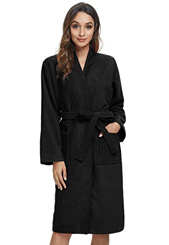 Vislivin Womens Lightweight Bathrobe Soft Kimono Robes Terry Cloth Bathrobe Knee Length Bath Gown Black L Vislivin Womens Lightweight Bathrobe Soft Kimono Robes Terry Cloth Bathrobe Knee Length Bath Gown Black L