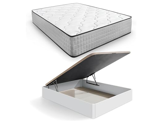 HOGAR24 ES | Pack Colchón Viscoelástico Royal Class Premium 30 + Canapé Madera Abatible Gran Capacidad | Color Blanco | Medida: 150x190 cm