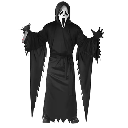 Scream Costume, Ghostface Costume, Terrifier Ghost Face Set con Maschera Scream Ghostface, Veste Nera, Cintura, Guanti e Coltello Finto, per Halloween, Carnevale, Feste in Maschera, Horror party(M)
