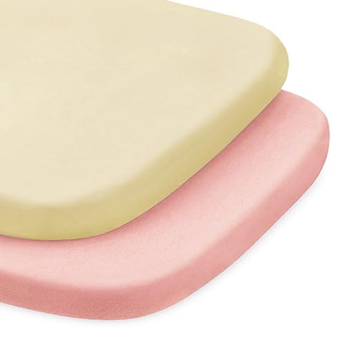 Image of MEILA Bassinet Sheets Compatible with RONBEI Baby Bassinet, Mini Crib Sheets for Boy Girl, 100% Jersey Cotton Bassinet Matress Sheet, Ultra Soft, Pack of 2（32"×19"）