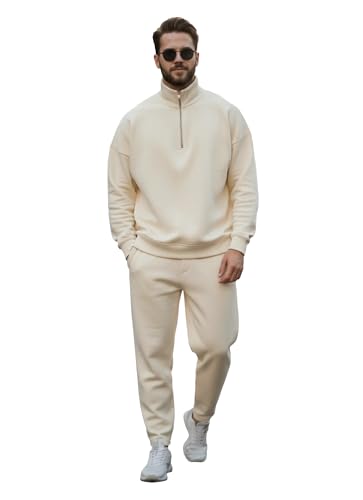 Image of Mack Jonney Solid Half Zipper Track Suit for men | Co-ord Set | Warm Fleece Tracksuit Set | Full Sleeve Sweatshirt