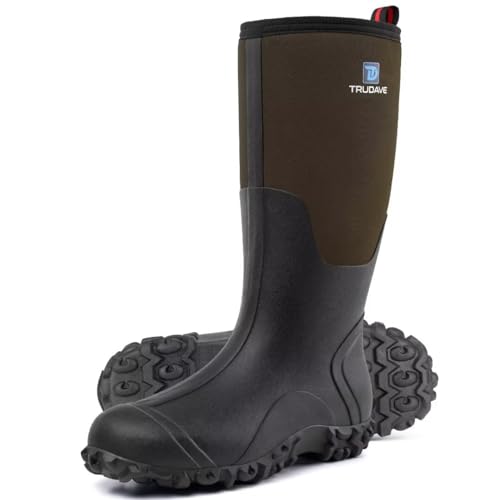 Image of Trudave Rubber Boots for Men with Steel Shank, Waterproof Insulated Reliable Rain Boots for Outdoor Work Hunting, Warm Dry 5mm Neoprene Anti-slip All-Season Mud Boots, Size 5-14