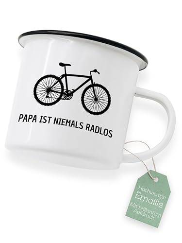ABENTEUERNAH Tasse Fahrrad, Kaffeetasse Camper, Outdoortasse Angler, Emailletasse Mann, Fahrradgeschenk, Vatertag Geschenk, Becher, Outdoor Flasche personalisiert (Papa niemals ratlos)