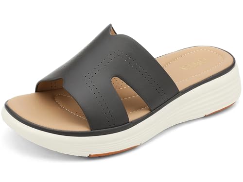 UBFEN Womens Platform Sandals Comfortable Walking Slide Soft Cushioning Footbed Casual Dressy Wedge Sandals Grey Size 7.5