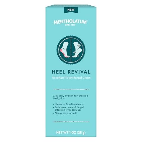 Mentholatum Heel Revival, Persistent Cracked Heel Repair Treatment, 1% Tolnaftate Antifungal Cream, Antifungal Foot Treatment, Eliminates & Prevents Fungus, 1 OZ Cover