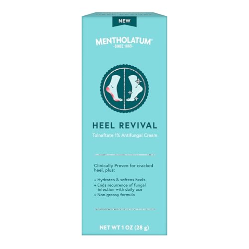 Mentholatum Heel Revival, Persistent Cracked Heel Repair Treatment, 1% Tolnaftate Antifungal Cream Athlete’s Foot Treatment Eliminates & Prevents Fungus, 1 OZ