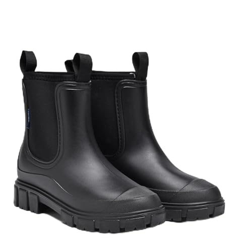 GemChve Gummistiefel Damen Winter, Chelsea Boots Gefüttert Wasserdicht, Gummistiefeletten Halbhohe Gartenschuhe, Rutschsicher Regenschuhe, Abriebfest Komfort Schlupfstiefel Black 38 EU