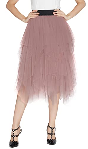 Urban Coco Women's Sheer Tutu Skirt Tulle Mesh Layered Midi Skirt (M, Nude Pink) #TOP1