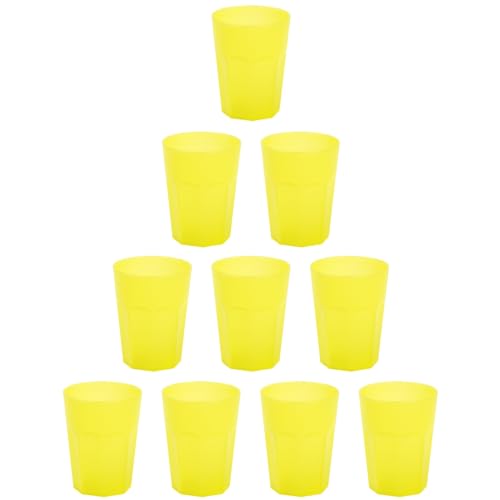 Engelland - 10 x Plastikbecher, Trinkbecher, Gelb, Frostoptik, 400 ml, Eichstrich, bruchfest, stapelbar, Mehrweg, Kunststoff, wiederverwendbar, Party-Becher, Trink-Glas