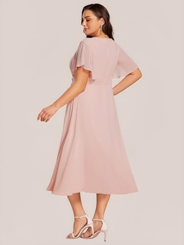 Ever-Pretty Plus Women's Round Neck Short Sleeves Chiffon Appliques Midi A-Line Plus Size Formal Wedding Guest Dresses2