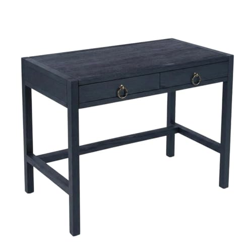 Image of Transitional Writing Desk with 2 Drawers, Acacia Wood Home Office Computer Workstation in Blue with MDF Construction