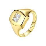 Daesar Anillos Promesa para Mujer con Rectángulo con Moissanita, Oro Amarillo 18K, Talla 12(52mm), Anillos para Boda Oro