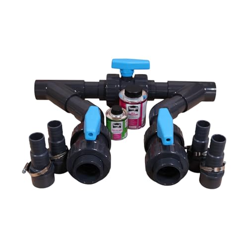 LionFlex Pool Bypass Set Basic Deluxe 45° 50 mm – PVC Kugelhähne, Winkel & T-Stücke – Durchflussregelung für Wärmepumpe & Solaranlage