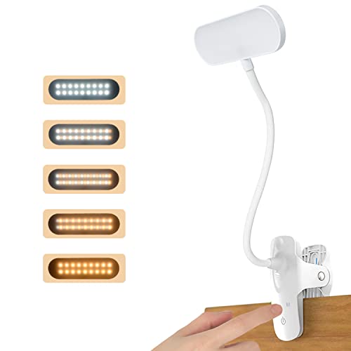 dowowdo Lampe de Bureau LED sans Fil, Lampe de Chevet Tactile 5 Couleurs&5 Intensité Réglables Lampe LED Cou Flexible 360°, Lampe de Lecture Lampe Liseuse pour lit, Blanc [Classe énergétique A+++]
