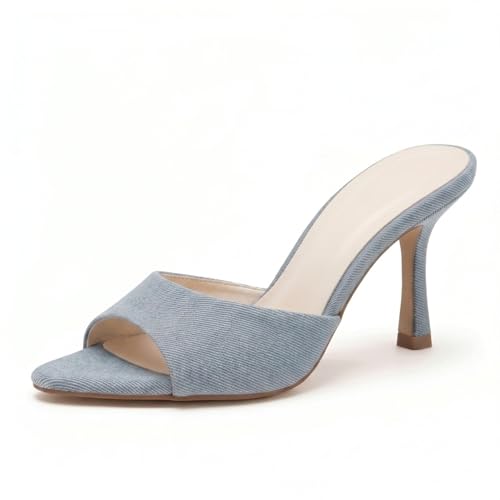 Image of Riekhany High Heel Mules for Women Slip On Open Pointed Toe Classy Patent Leather Stiletto Pumps Formal Slingback Mule Sandals Dress Walking Shoes